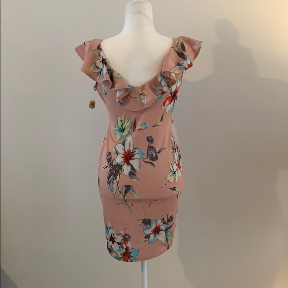 Blush floral mini dress, with ruffle detail - Picture 2 of 4